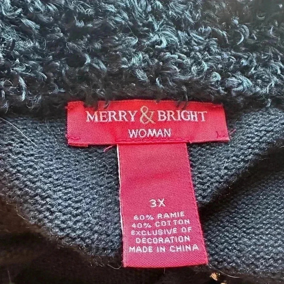 Merry & Bright Christmas Sweater Vest Womens 3X Black Embroidered Beaded - Picture 5 of 10